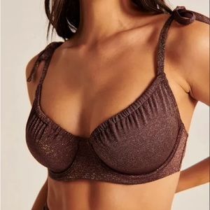 Abercrombie & Fitch Curve Love Tie-Strap Underwire Bikini Top in Brown Shimmer